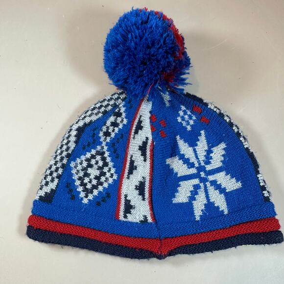 Smartwool Kids Snowflake Beanie Pom Winter Hat Merino Wool Youth Boys Blue Red - Picture 2 of 9